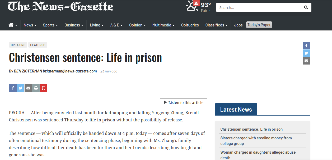 章瑩穎案迎來最終裁決，被告判終身監(jiān)禁